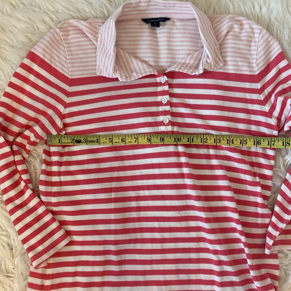 Lands End Women's Long Sleeve Polo Shirt Pink Striped Size Medium 10-12 - Picture 5 of 7